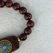 Natural Blood Zitan Beads with Rotating Turquoise Om Mani Padme Hum Powerful Mantra Bracelet 天然血檀木旋转唵嘛呢叭咪吽手链 10.89g 15cm 8.4mm 18 Beads / 30.6 by 17.3 by 7.4mm - Huangs Jadeite and Jewelry Pte Ltd