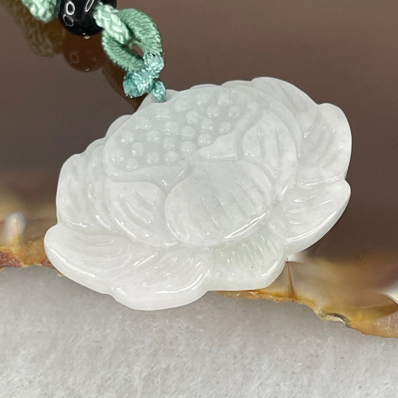 Type A Light Lavender Jadeite Flower Pendant 7.24g 30.2 by 20.7 by 5.4mm