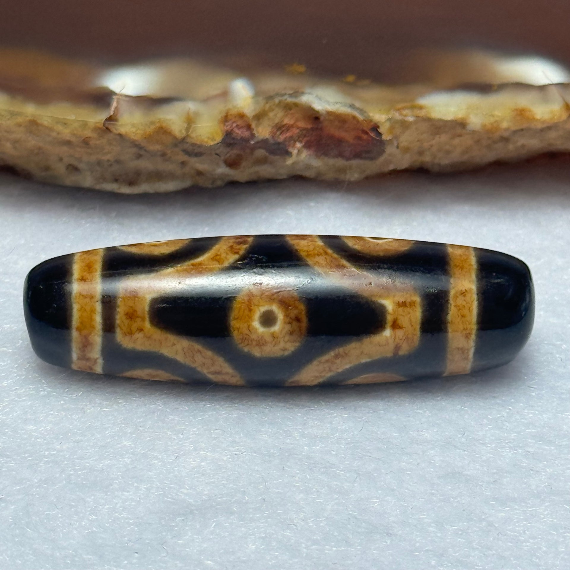 Natural Powerful Tibetan Old Oily Agate 6 Eyes Dzi Bead Heavenly Master (Tian Zhu) 六眼天诛 7.46g 38.1 by 11.4mm - Huangs Jadeite and Jewelry Pte Ltd