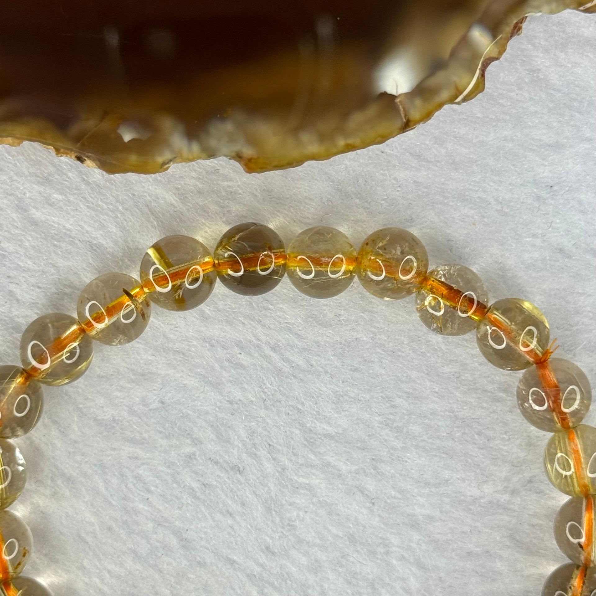 Natural Golden Rutilated Quartz Beads 天然金发水晶手链 15.03g 15.5cm 7.9mm 25 Beads - Huangs Jadeite and Jewelry Pte Ltd