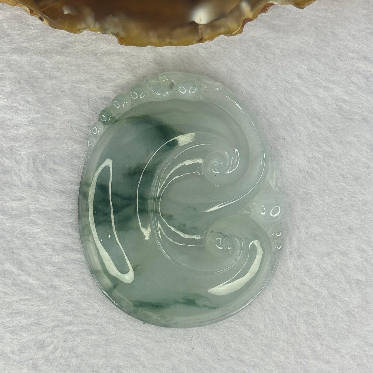 Grandmaster Certified Type A Icy Light Green with Blueish Green Piao Hua Ruyi Pendent 28.04g 53.2 by 42.7 by 7.1mm - Huangs Jadeite and Jewelry Pte Ltd