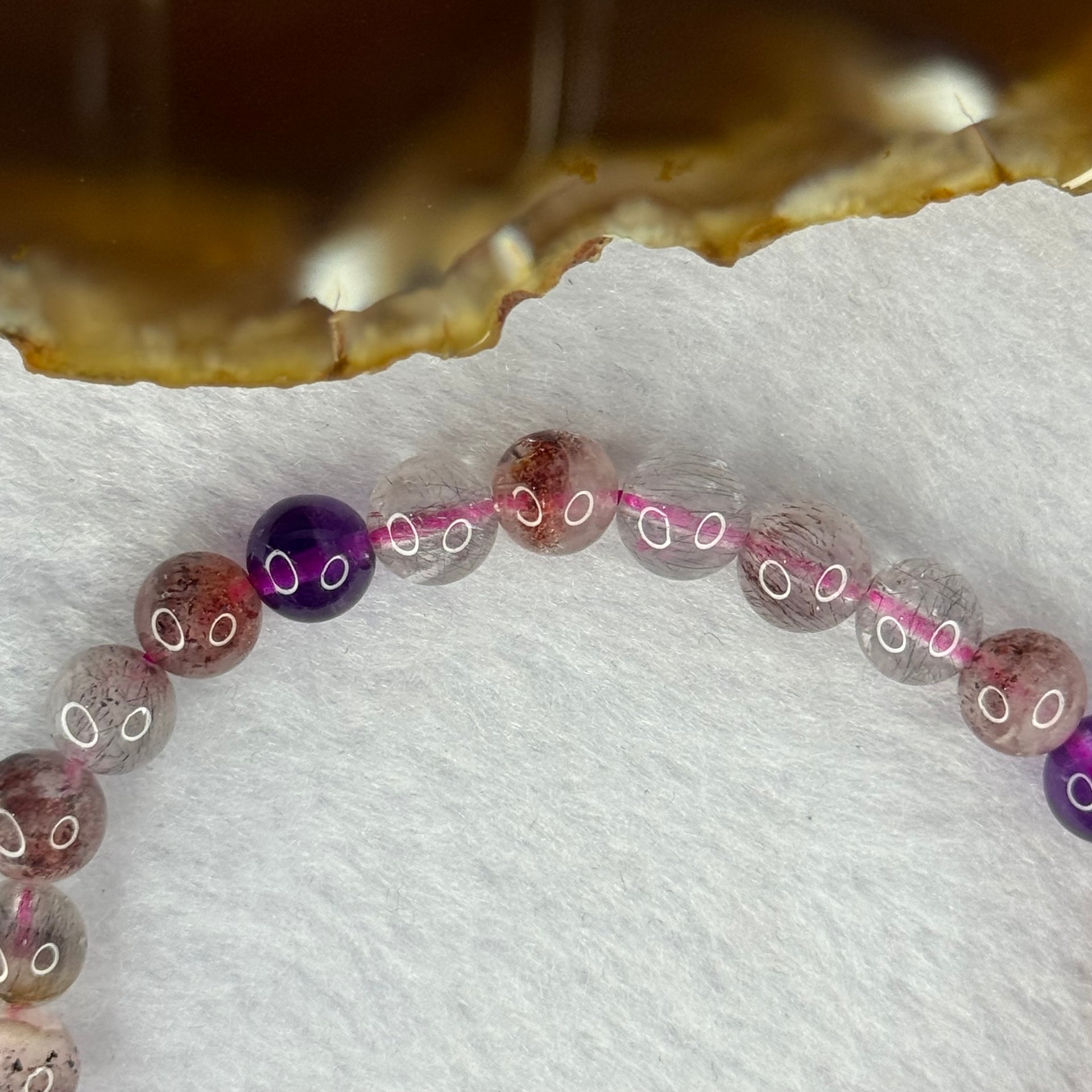 Above Average Grade Natural Super 7 Crystal Beads Bracelet 天然超级七水晶珠手链 13.83g 16cm 7.4mm 27 Beads - Huangs Jadeite and Jewelry Pte Ltd