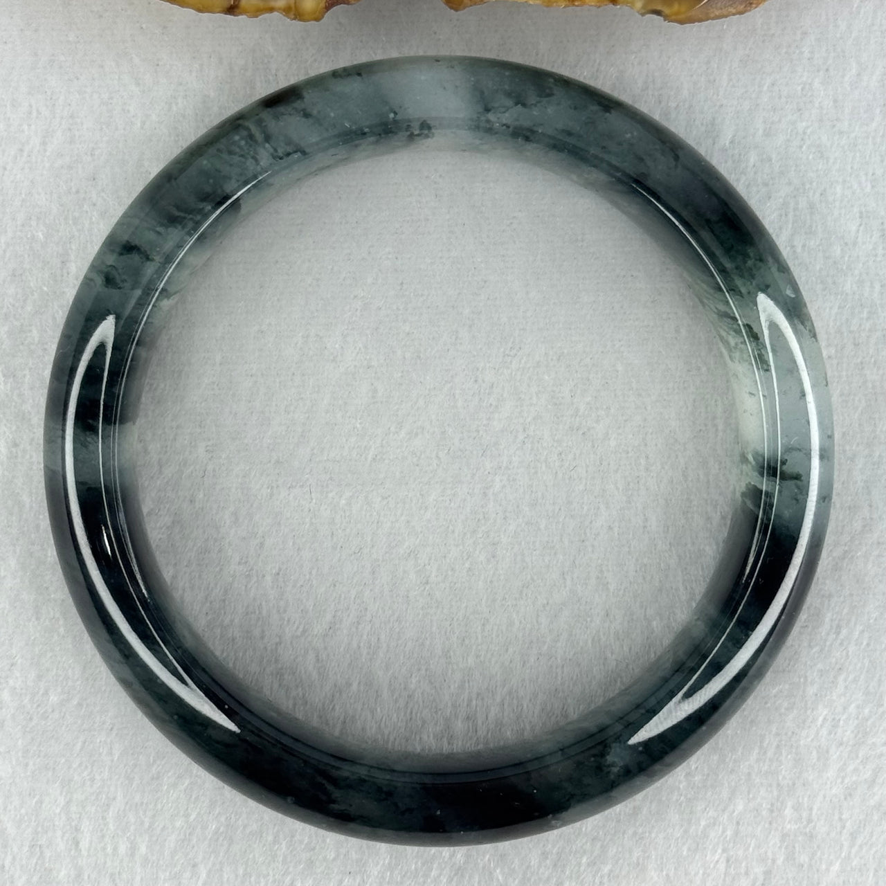 Transparent Colourless with Dark Greenish Black Piao Hua Sodium Feldspar Jade Bangle 水沫玉手镯 Internal Diameter 58.1mm 59.21g 15.6 by 9.0mm