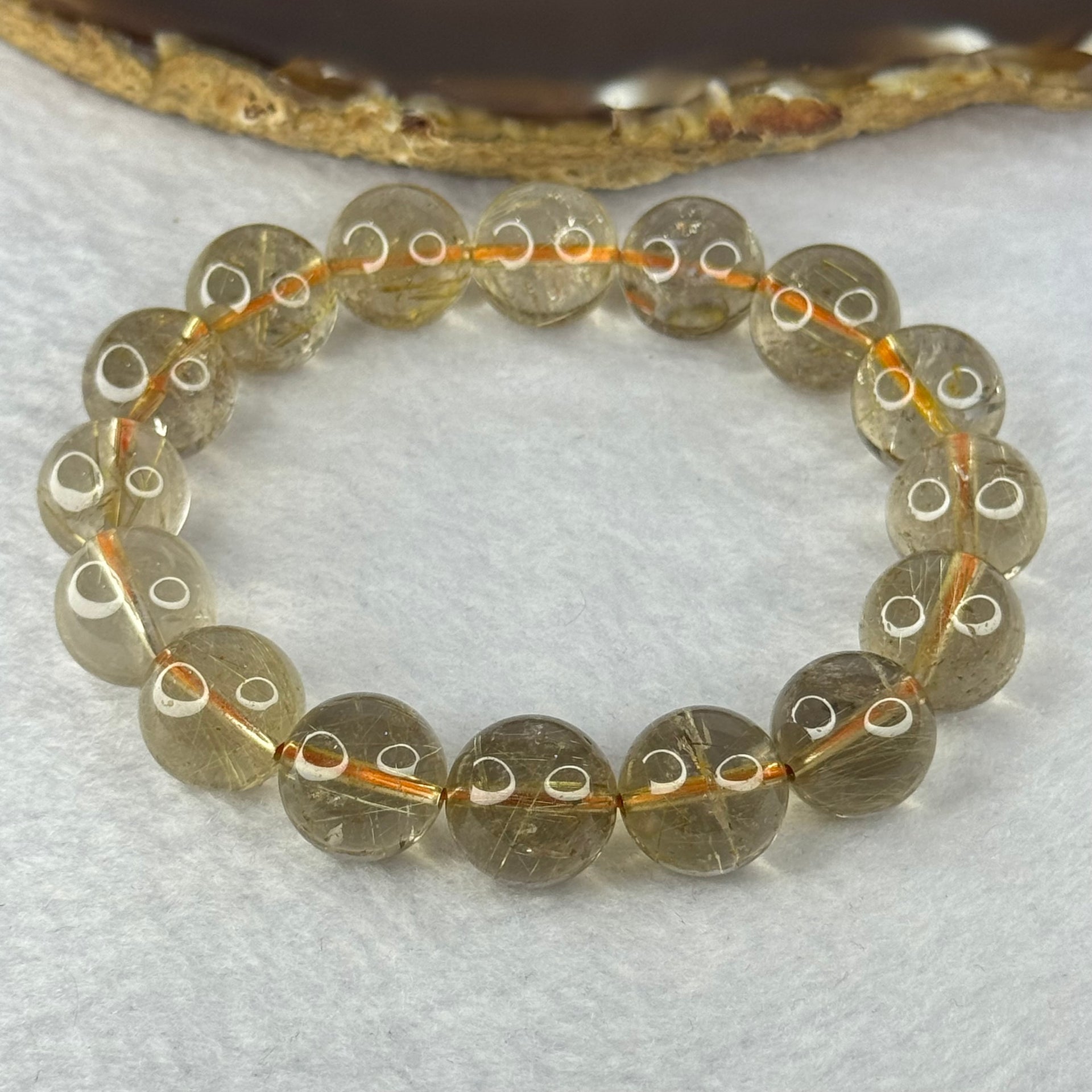 Natural Golden Rutilated Quartz Beads 天然金发水晶手链 50.25g 18cm 13.2mm 16 Beads - Huangs Jadeite and Jewelry Pte Ltd