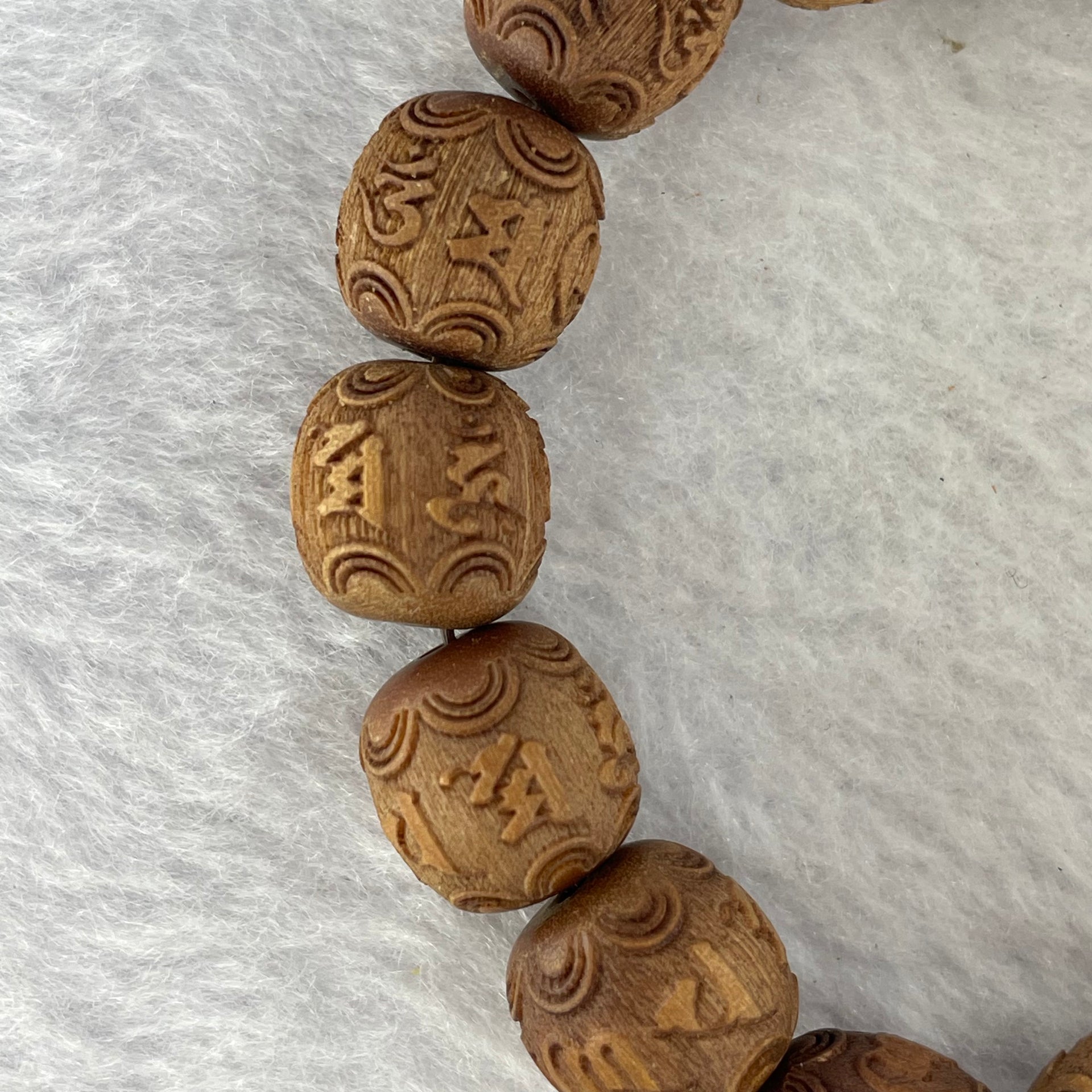 Natural Wild Australian Sandalwood 檀香 Om Mani Padme Hum Beads Bracelet 16.59g 11.9mm 15 Beads / 14.6mm 1 Bead - Huangs Jadeite and Jewelry Pte Ltd