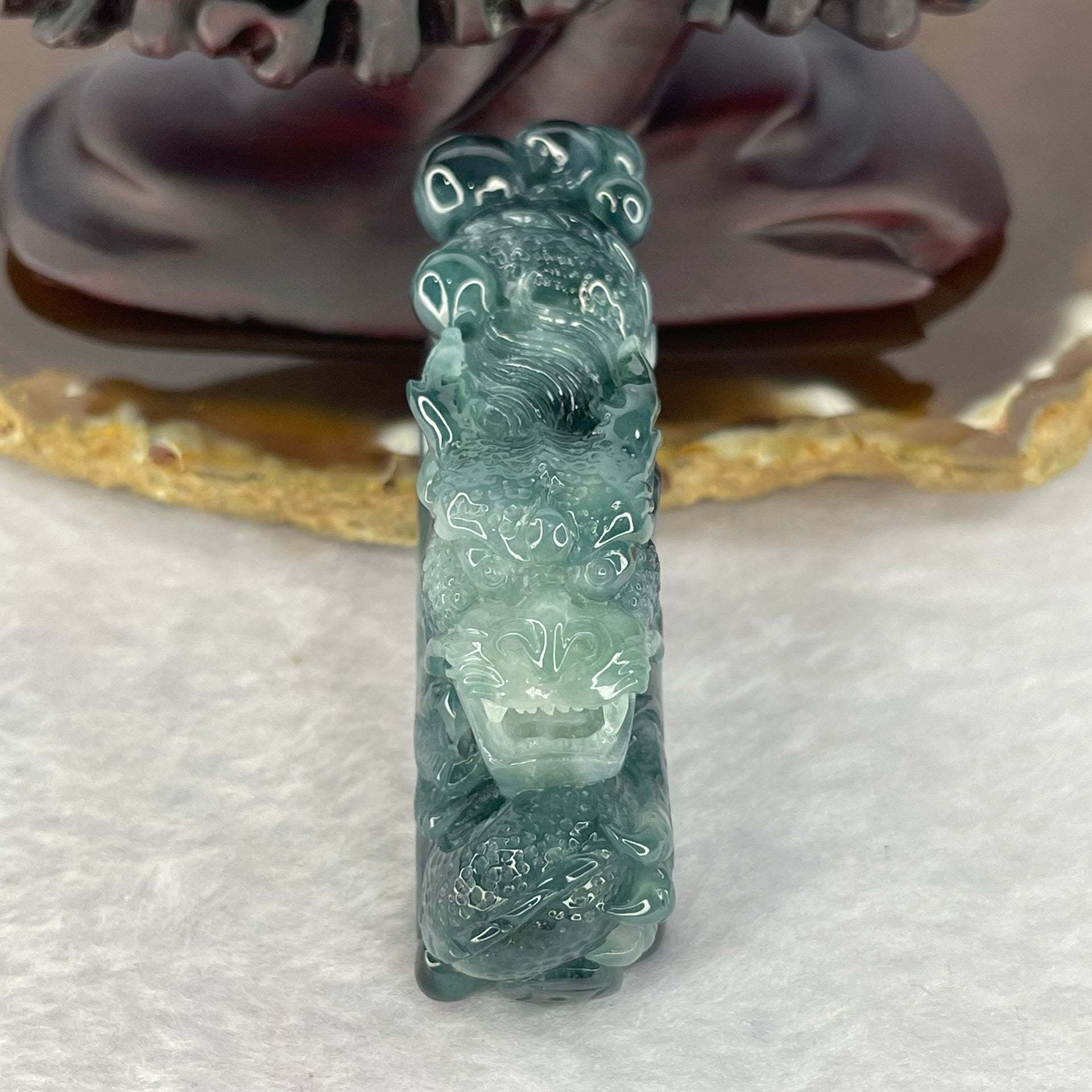 Rare Grand Master Semi Icy Denim Blue Jadeite Prosperity Dragon for Bracelet / Pendant 54.99g 60.1 by 23.4 by 17.2mm - Huangs Jadeite and Jewelry Pte Ltd