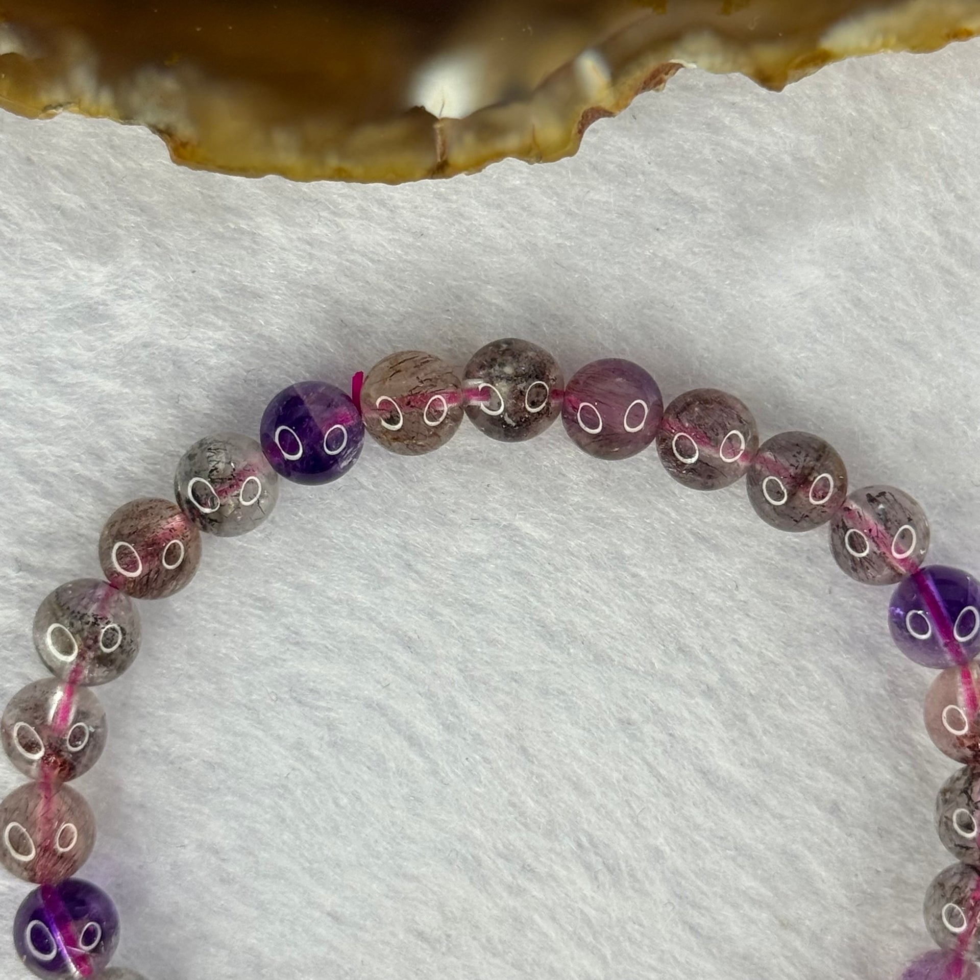 Above Average Grade Natural Super 7 Crystal Beads Bracelet 天然超级七水晶珠手链 11.27g 15.5cm 6.9mm 28 Beads - Huangs Jadeite and Jewelry Pte Ltd