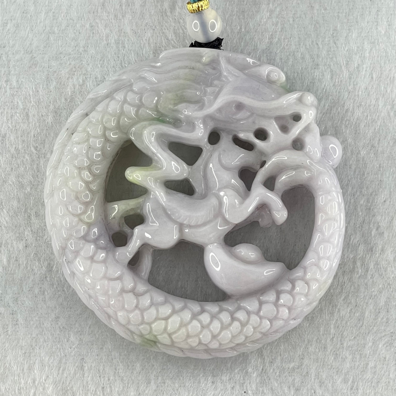 Type A Lavender with Green and Yellow Patches Jadeite Dragon and Horse with Gold Ingot Pendant 45.54g 53.3 by 53.7 by 12.9mm