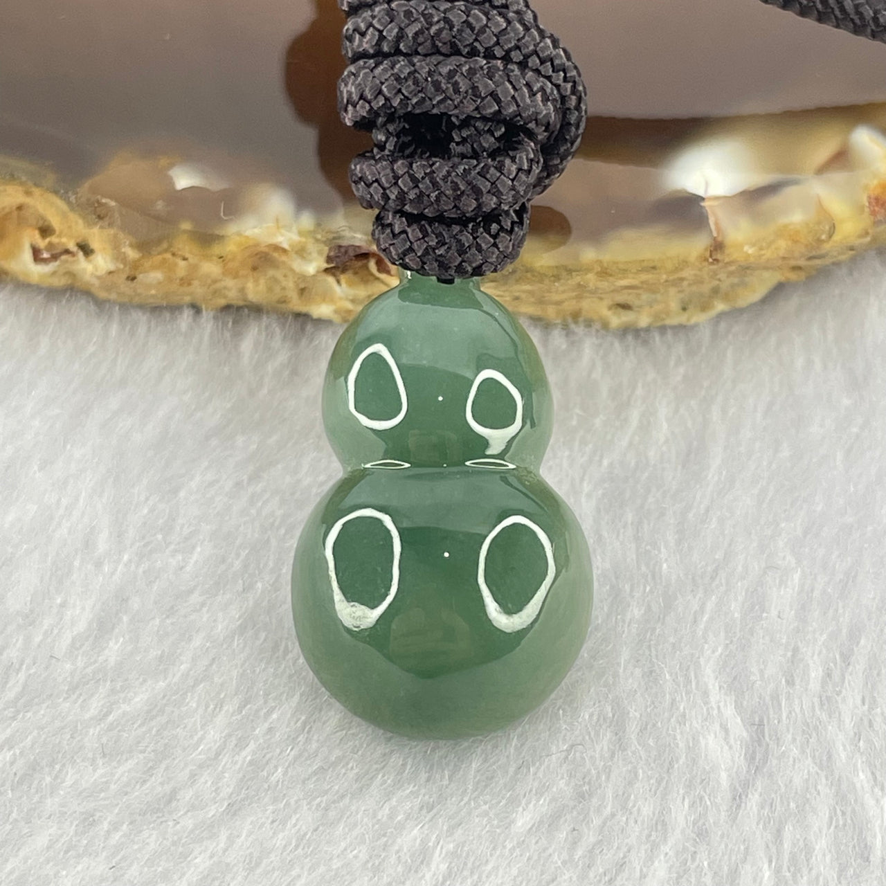 Type A Dark Blueish Green Jadeite Hulu Pendent 5.64g 24.3 by 14.5 by 7.4mm