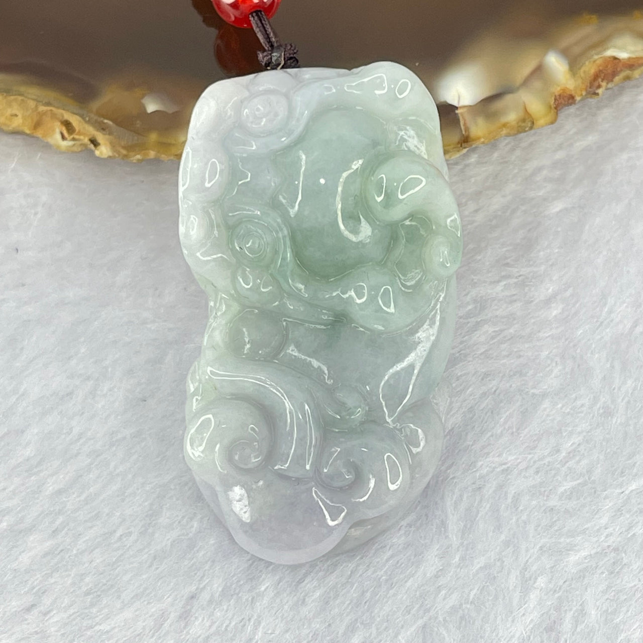 Type A Lavender Green Jadeite Pixiu Pendant 24.49g 40.8 by 23.2 by 11.9mm