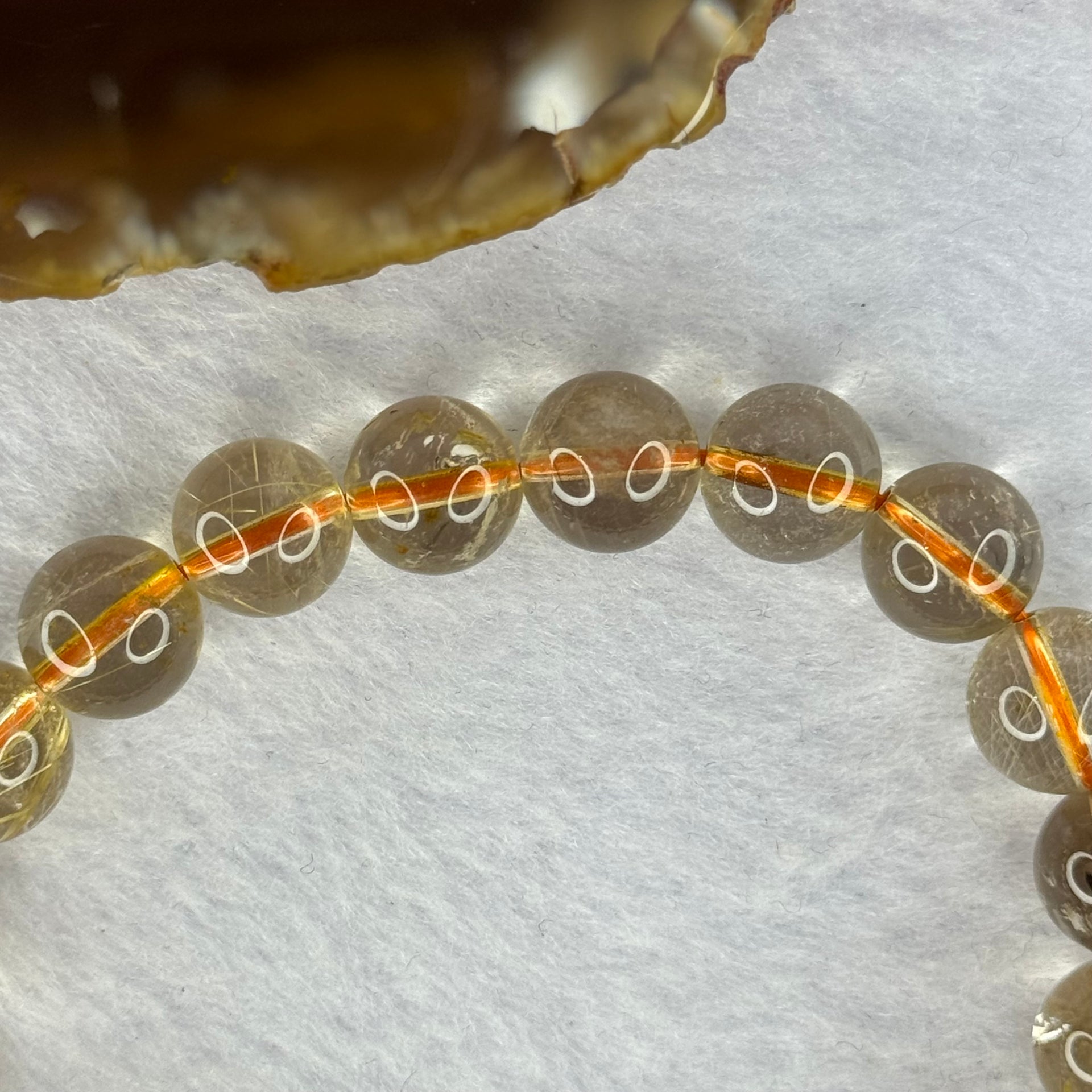 Natural Golden Rutilated Quartz Beads 天然金发水晶手链 24.91g 16cm 9.8mm 20 Beads - Huangs Jadeite and Jewelry Pte Ltd