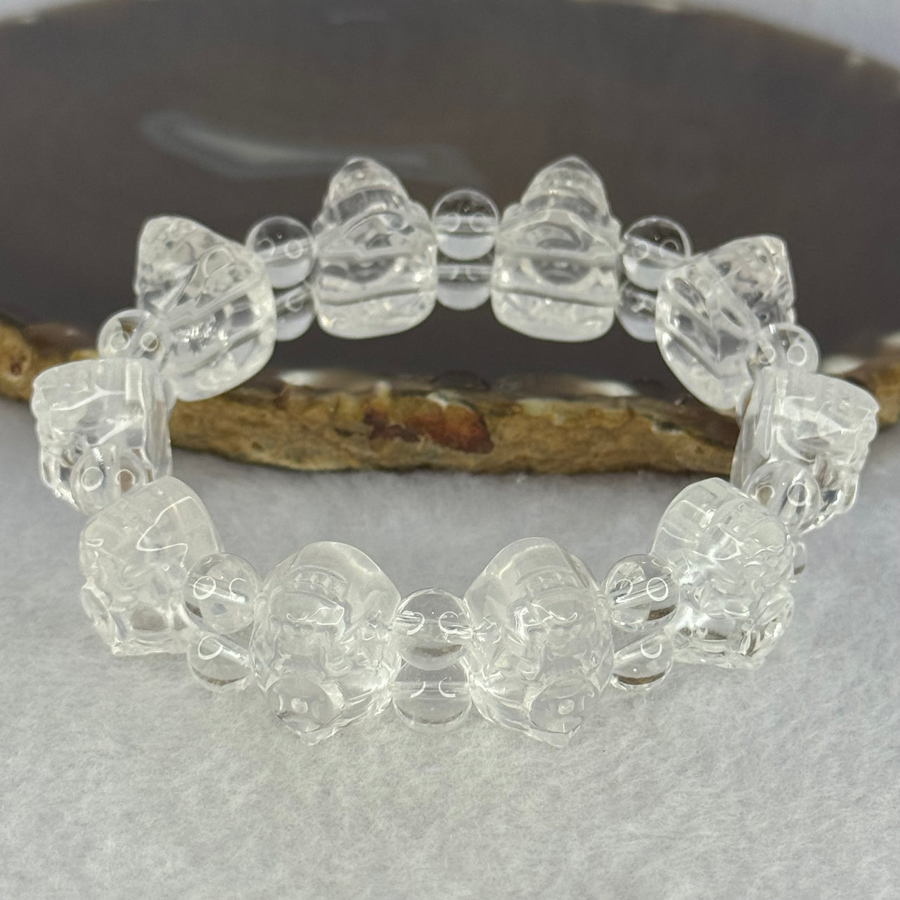 Natural Clear Quartz Dragon Turtle and Beads Bracelet 56.42g 17cm 17.9 by 13.2 by 11.7mm 10 Dragon Turtle