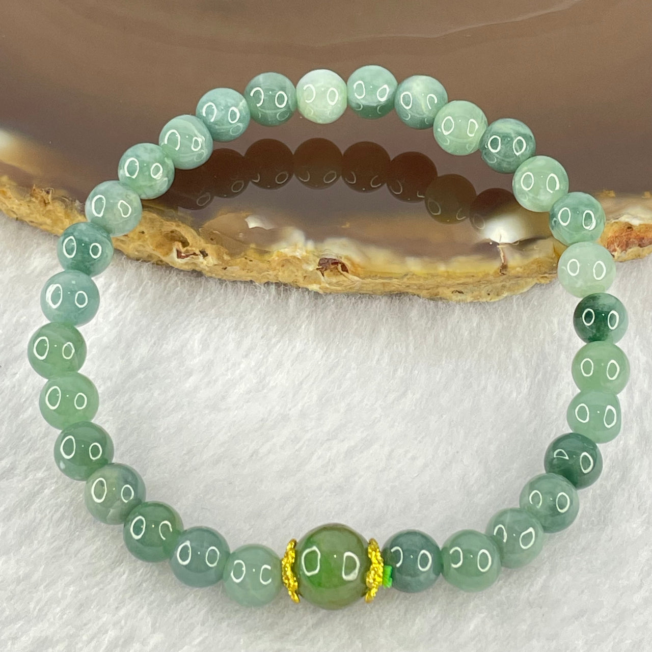 Type A Blueish Green Jadeite Beads Bracelet 11.28g 14.5cm 6.0mm 30 beads 8.1mm 1 Bead