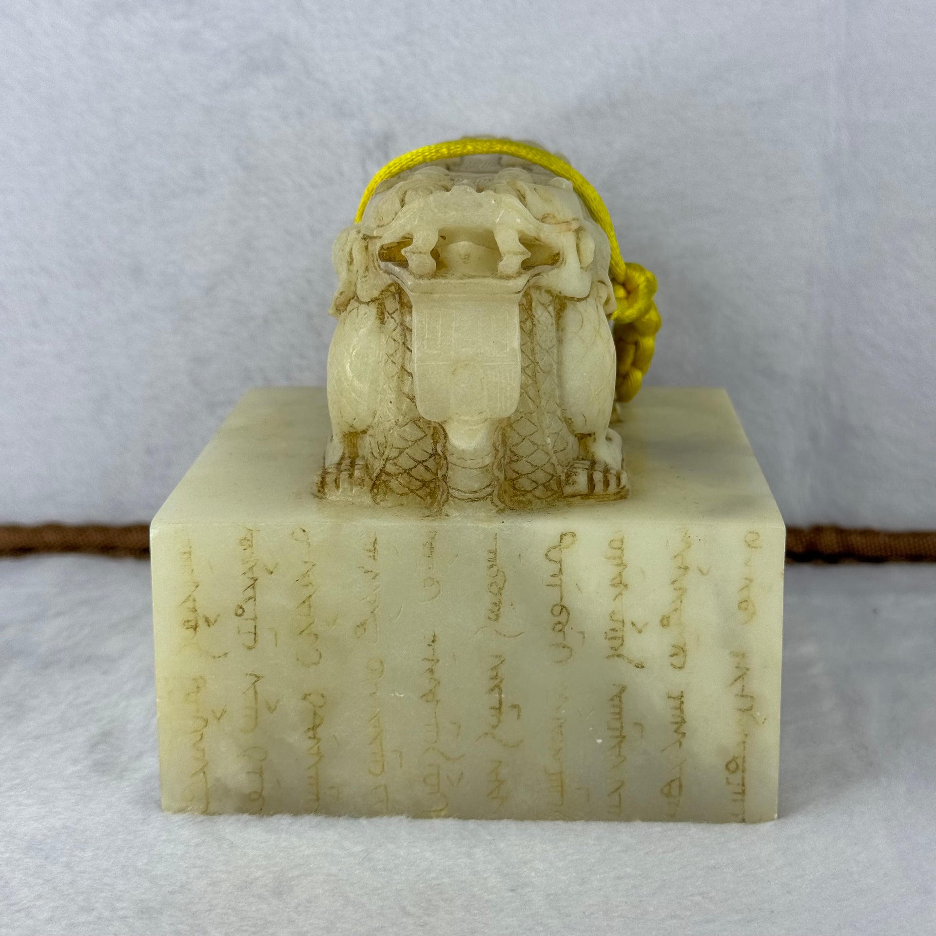 Rare Antique Natural Yellow White Nephrite Double Headed Dragon Seal 2,023.4g 101.4 by 101.0 by 110.0mm - Huangs Jadeite and Jewelry Pte Ltd