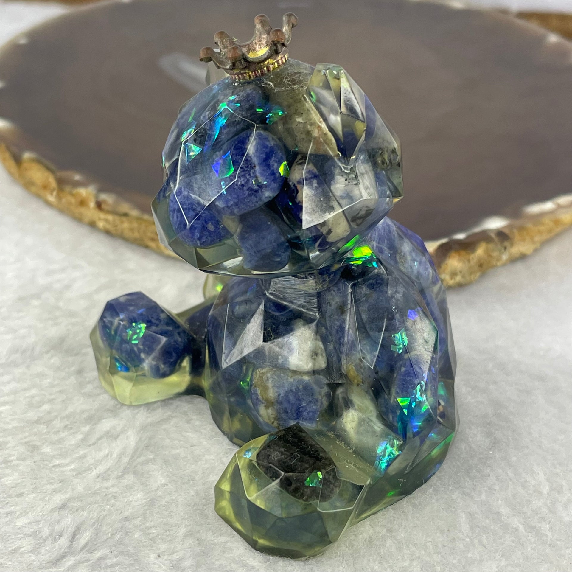 Acrylic with Natural Sodalite Bear Mini Display 105.25g 60.6 by 62.5 by 54.4mm - Huangs Jadeite and Jewelry Pte Ltd