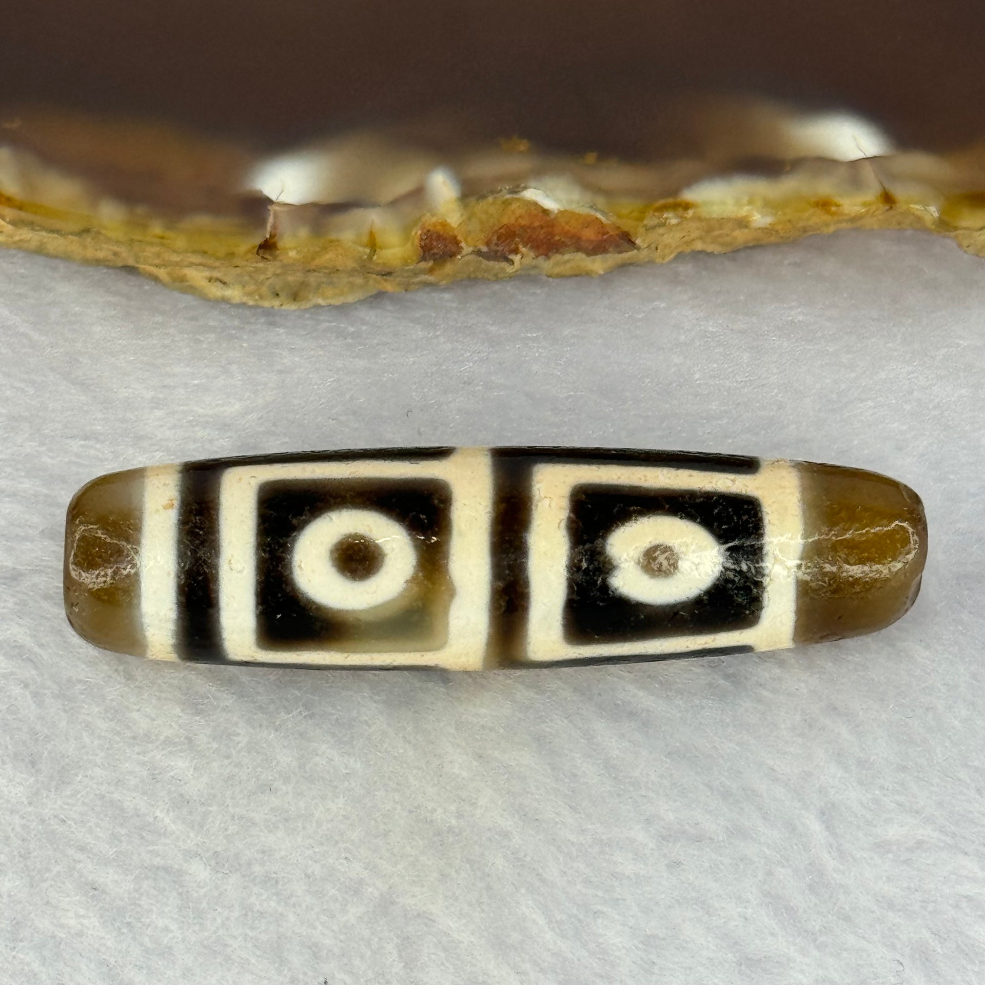 Natural Powerful Tibetan Old Oily Agate 4 Eyes Dzi Bead Heavenly Master (Tian Zhu) 四眼天诛 11.92g 48.10 by 12.5mm - Huangs Jadeite and Jewelry Pte Ltd