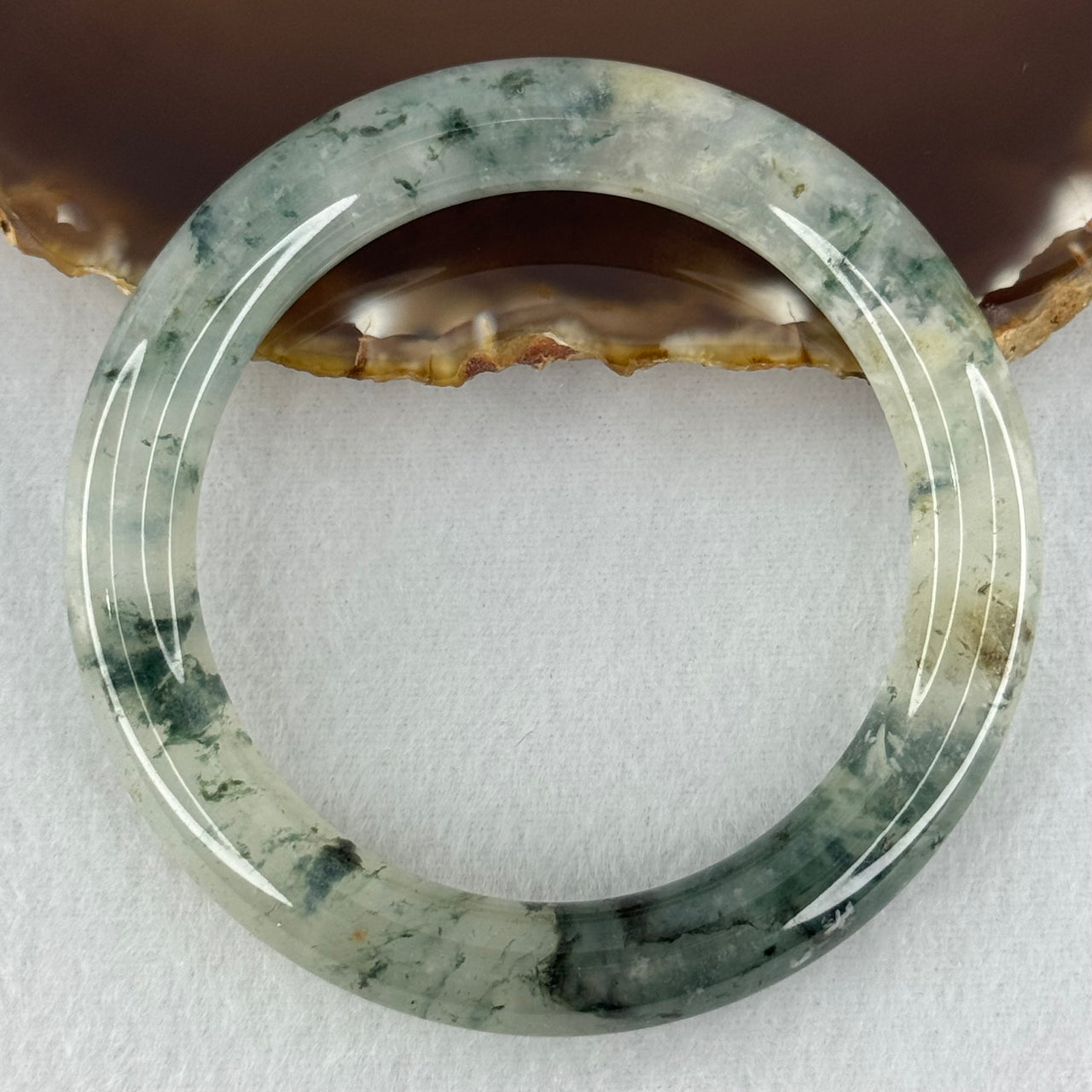 Transparent Colourless with Dark Green and Yellowish White Piao Hua Sodium Feldspar Jade Bangle 水沫玉手镯 Internal Diameter 55.8mm 47.38g 10.8 by 10.8mm