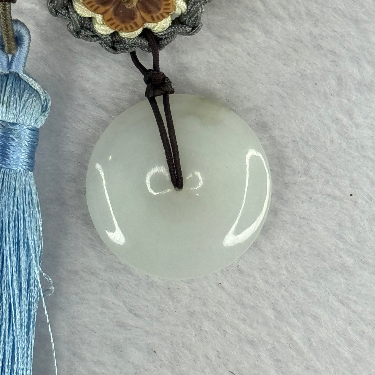 Type A Light Lavender Jadeite Ping An Kou Pendent 12.25g 28.0 by 4.7mm - Huangs Jadeite and Jewelry Pte Ltd