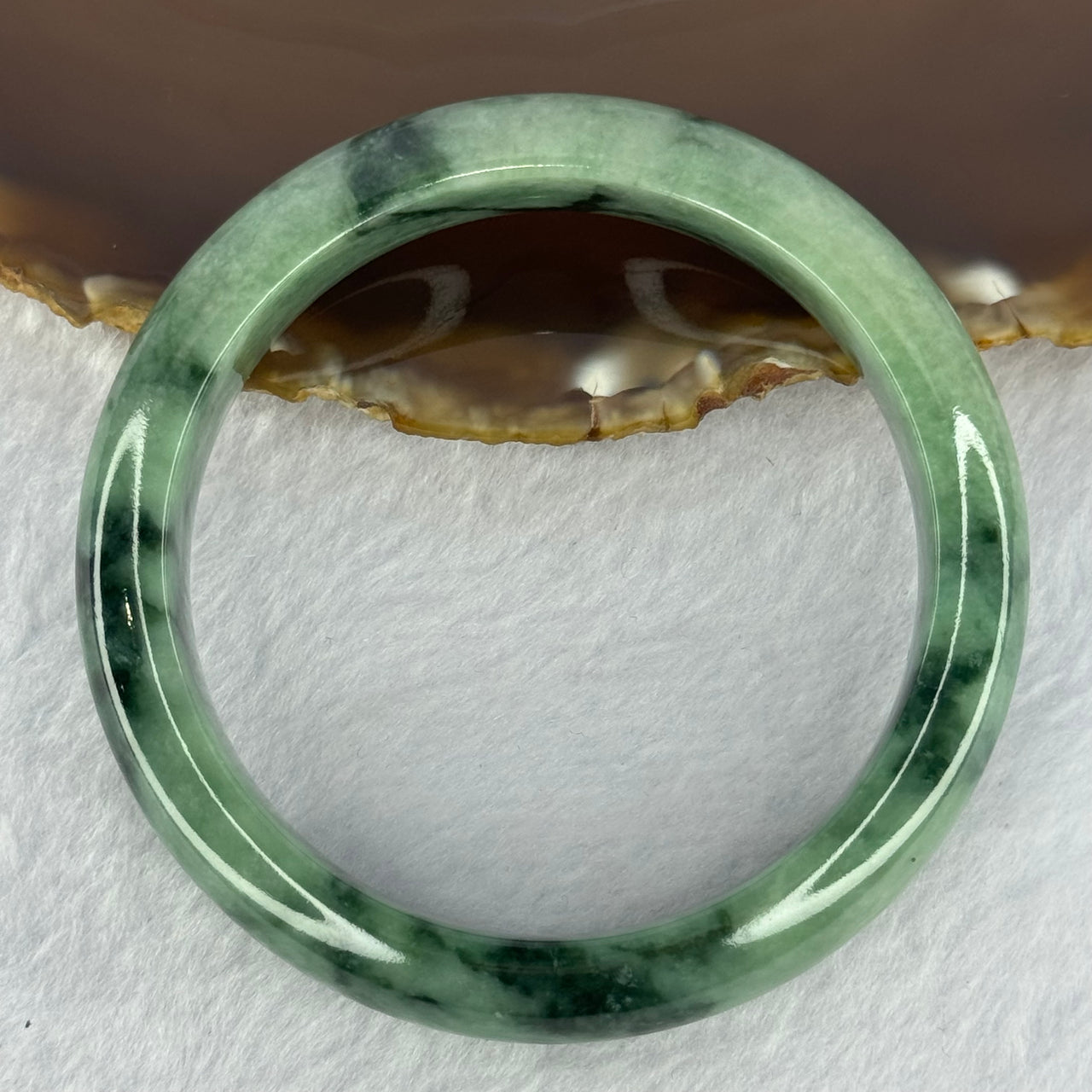 Type A Dark Green Piao Hua Jadeite Bangle 66.76g Internal Diameter 58.4mm 13.9 by 8.7mm (Very Slight External Rough)