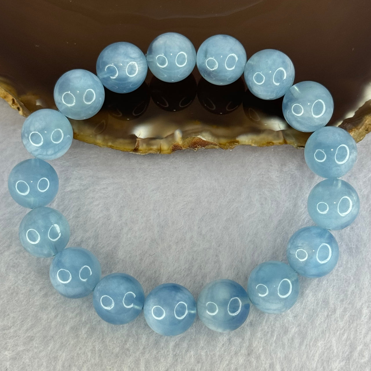 Natural Aquamarine Beads Bracelet 43.13g 18cm 12.4mm 17 Beads