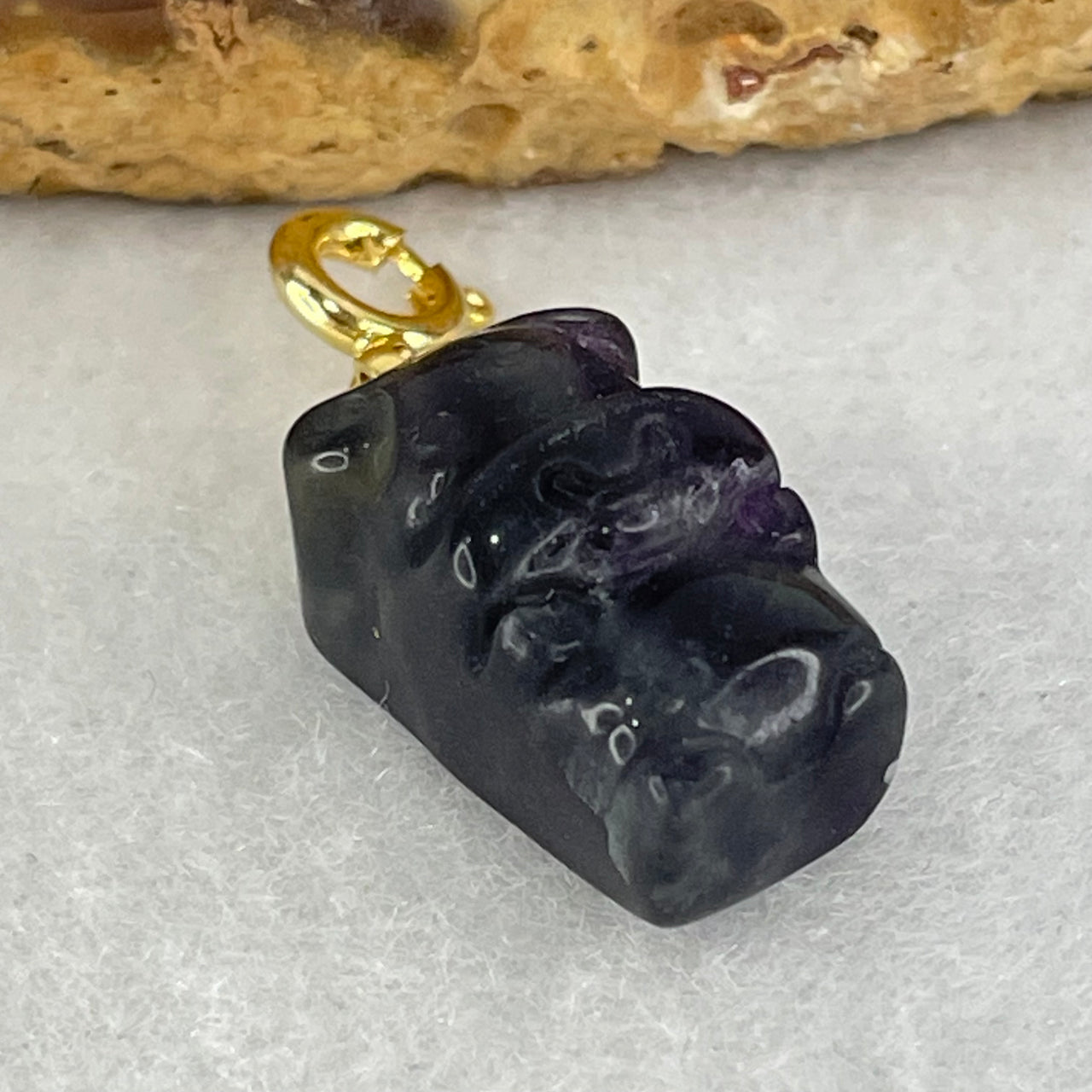 Natural Purple and Green Fluorite Ox Charm Pendant 4.11g 17.7 by 10.5 by 10.0mm