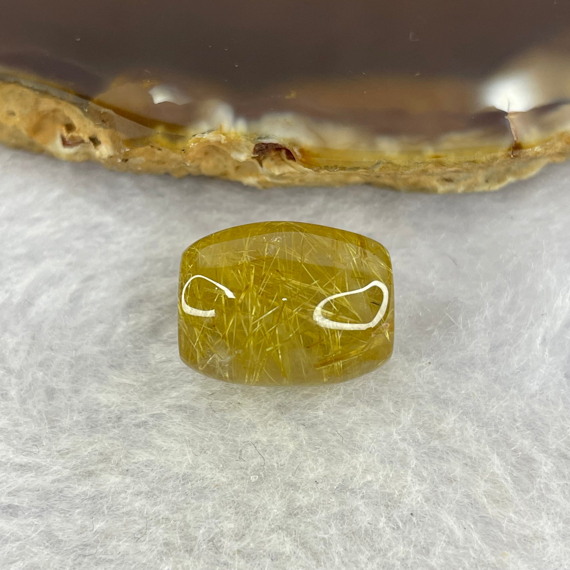 Good Grade Natural Golden Rutilated Quartz Crystal Lulu Tong Barrel 天然金发晶水晶露露通桶 
3.85g 15.4 by 12.0mm - Huangs Jadeite and Jewelry Pte Ltd