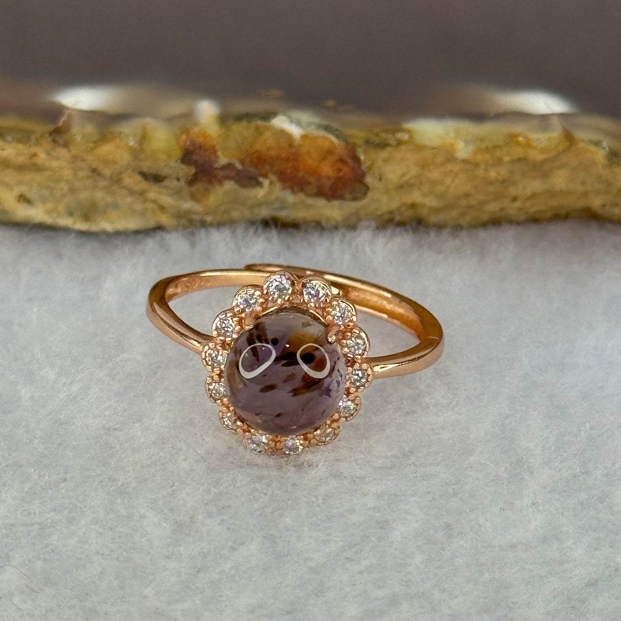 Good Grade Natural Auralite 23 in S925 Silver Rose Gold Color Ring (Adjustable Ring) 2.02g 8.2 by 4.5mm