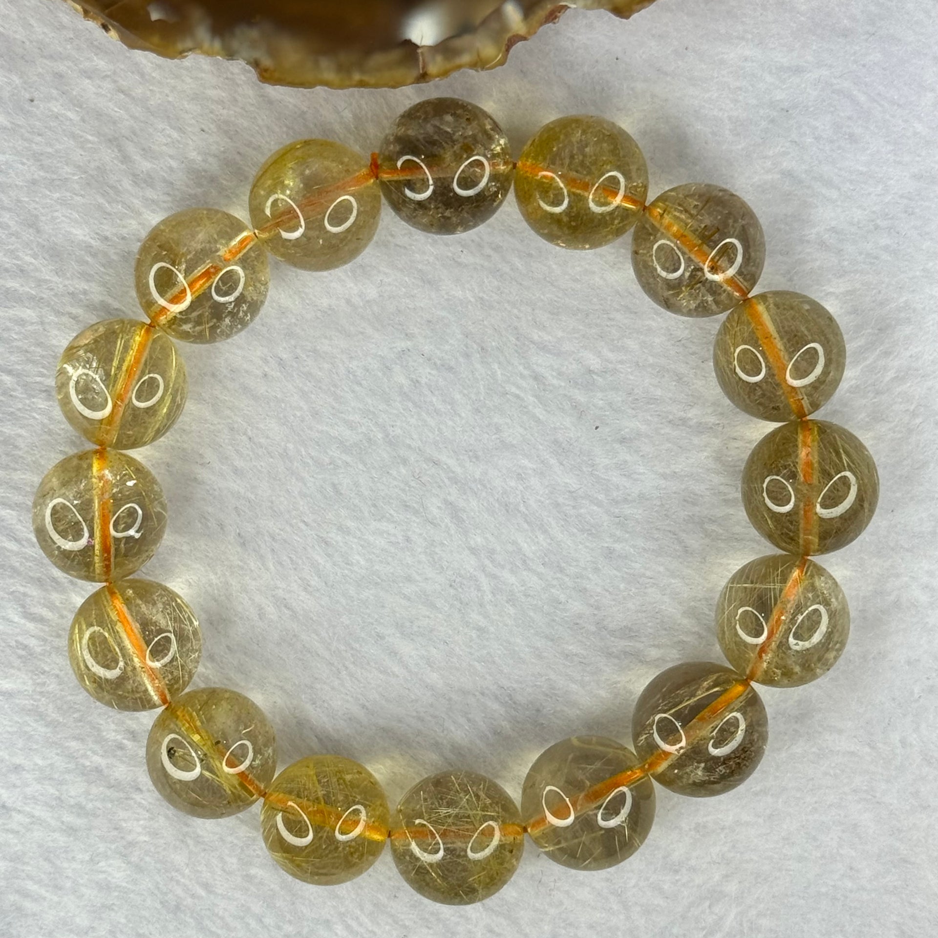 Natural Golden Rutilated Quartz Beads 天然金发水晶手链 57.76g 19cm 14.0mm 16 Beads - Huangs Jadeite and Jewelry Pte Ltd