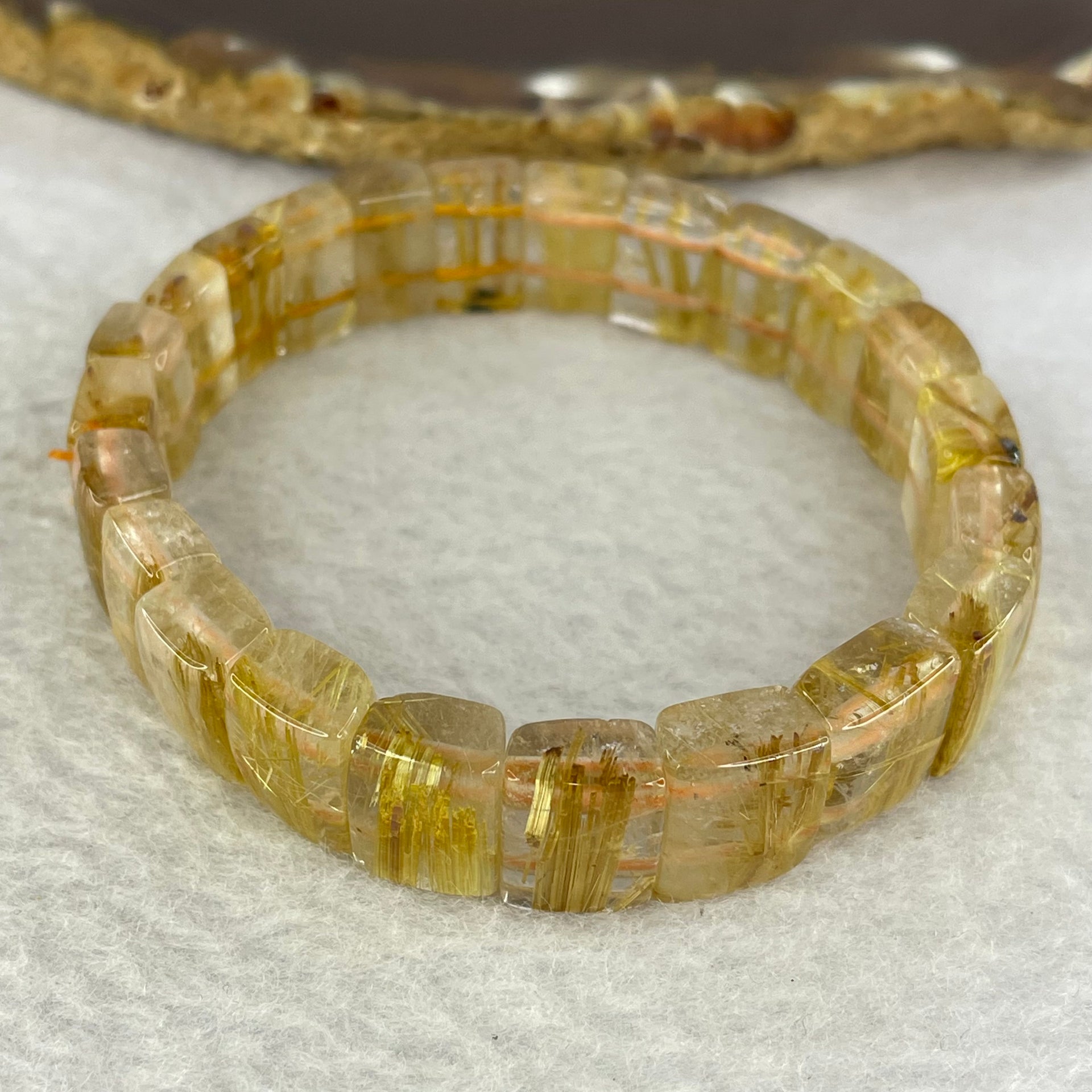 High Quality Natural Golden Rutilated Quartz Quartz Shou Pai Bracelet 顺发金手拍链 30.92g 12.6 mm by 11.3 by 6.6 mm 22 pcs - Huangs Jadeite and Jewelry Pte Ltd