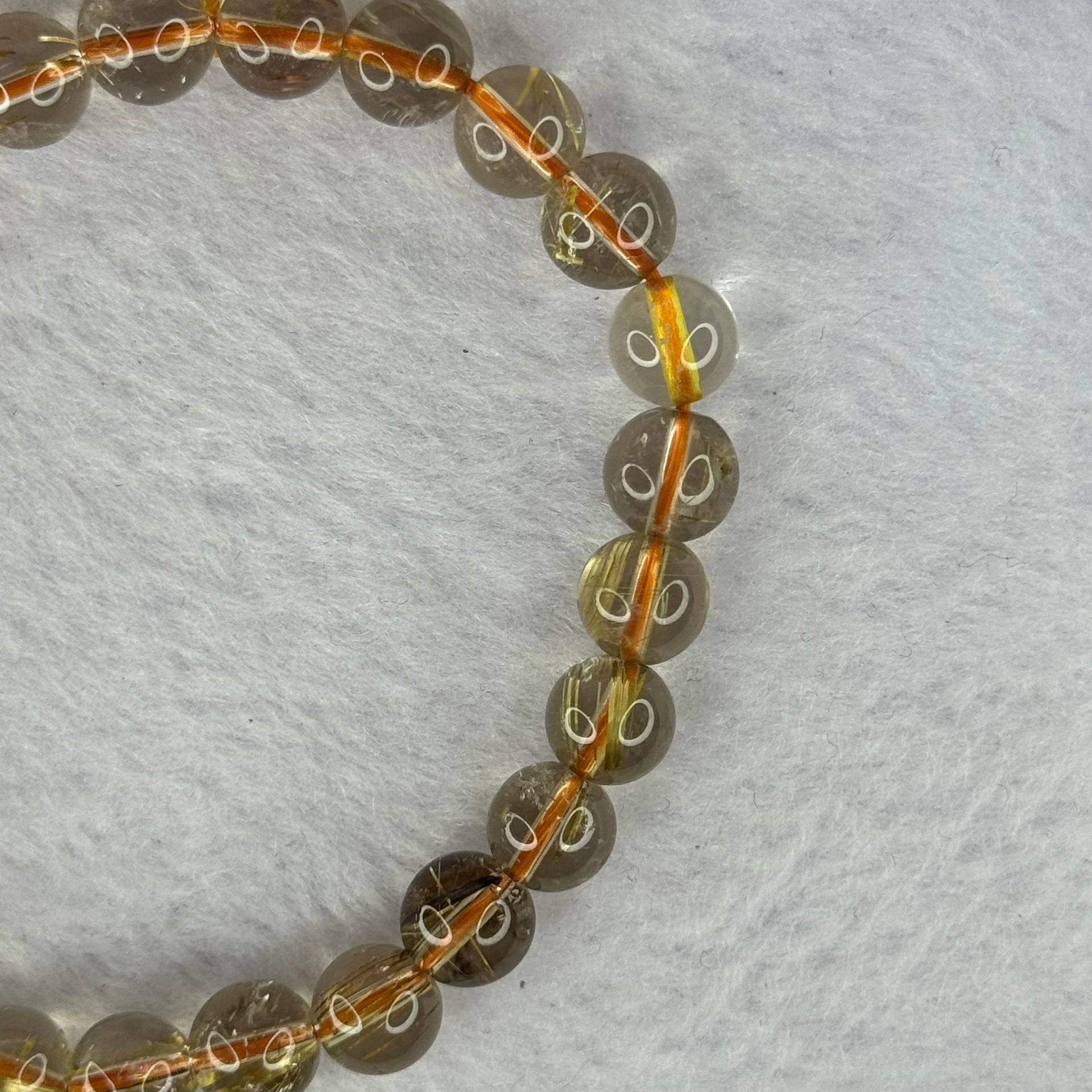 Natural Golden Rutilated Quartz Beads 天然金发水晶手链 15.73g 15.5cm 7.8mm 25 Beads - Huangs Jadeite and Jewelry Pte Ltd