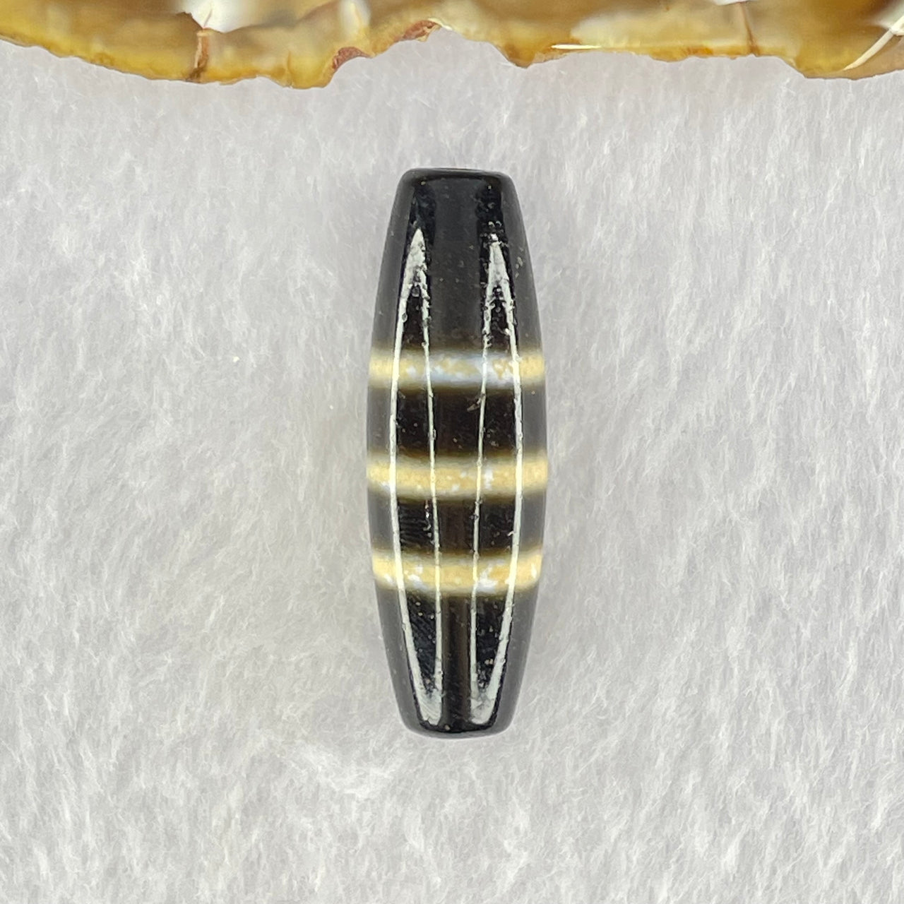 Natural Powerful Tibetan Old Oily Agate 3-Lines Dzi Bead Heavenly Master (Tian Zhu) 8.17g 38.1 by 12.2mm