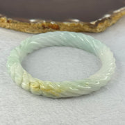 Type A Light Sky Blue with Yellow Patch Jadeite Flower Bangle 44.10g 11.7 by 9.0mm Inner Diameter 53.6mm - Huangs Jadeite and Jewelry Pte Ltd