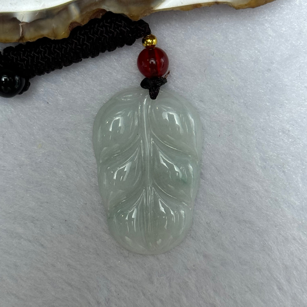 Type A Faint Green Lavender Jadeite Leaf Pendent 6.90g 31.7 by 21.4 by 4.0mm - Huangs Jadeite and Jewelry Pte Ltd