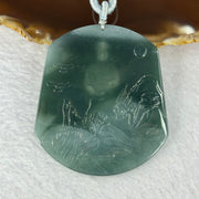 Type A Blueish Green Jadeite Shan Shui with Buddha Pendent 25.10g 58.1 by 51.3 by 3.5mm - Huangs Jadeite and Jewelry Pte Ltd