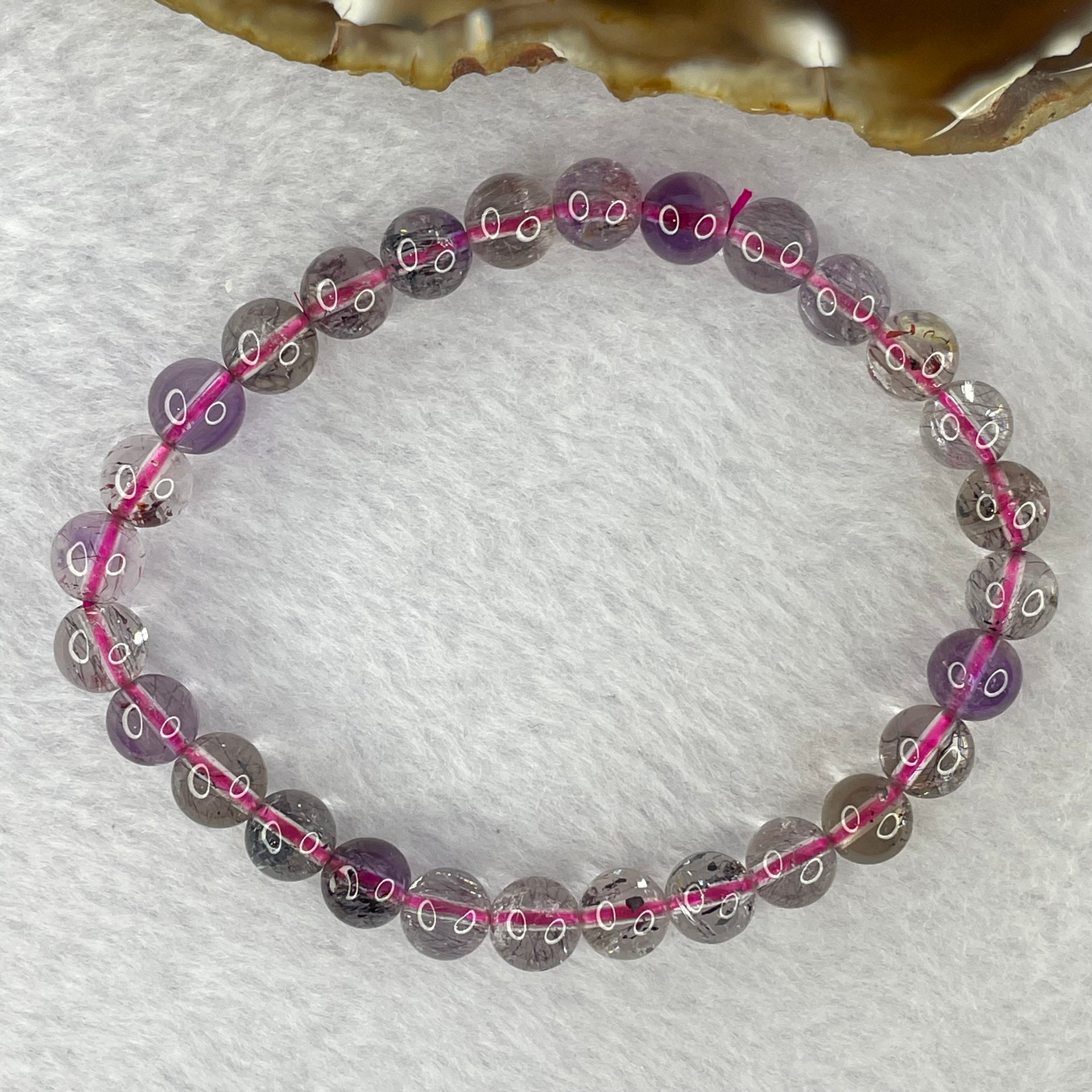 Above Average Grade Natural Super 7 Crystal Beads Bracelet 天然超级七水晶珠手链 13.47g 16.5cm 7.1mm 28 Beads - Huangs Jadeite and Jewelry Pte Ltd