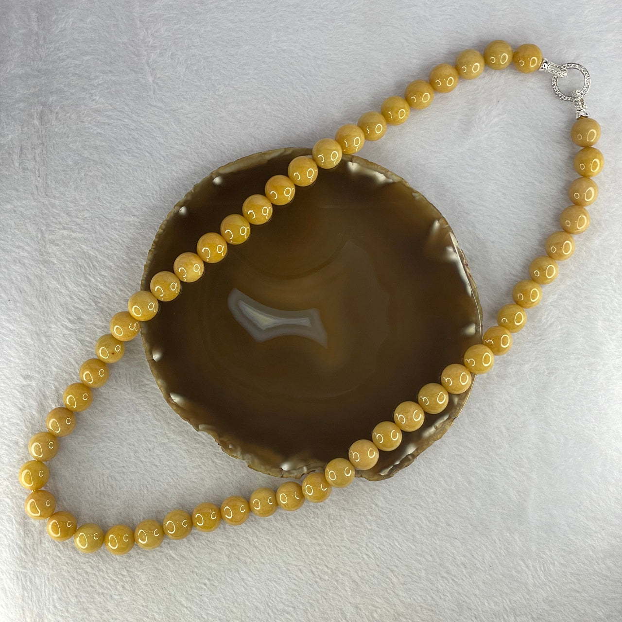 Type A Yellow Jadeite Beads Necklace 225.13g by 13.6mm 51 Beads - Huangs Jadeite and Jewelry Pte Ltd