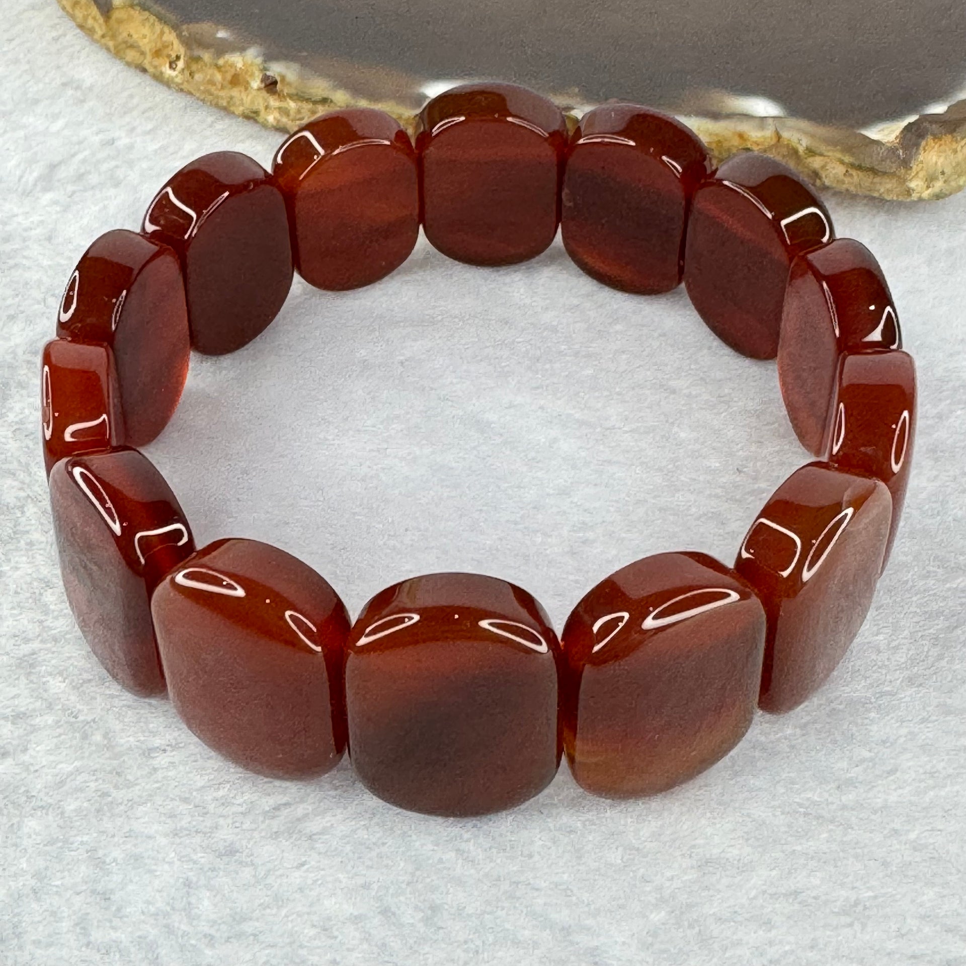 Natural Carnelian Agate Bracelet 天然红玉髓玛瑙手链 for Balancing Mind Body Spirit, Removes Negativity, Restores Hope and Enthusiasm 52.37g 18cm 19.8 by 14.9 by 6.6mm 14 pcs - Huangs Jadeite and Jewelry Pte Ltd