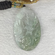 Grand Master Type A Semi Icy Lavender Green Piao Hua Jadeite Dragon Pendant Display 63.76g 70.9 by 11.8 by 12.7mm with Wooden Stand - Huangs Jadeite and Jewelry Pte Ltd