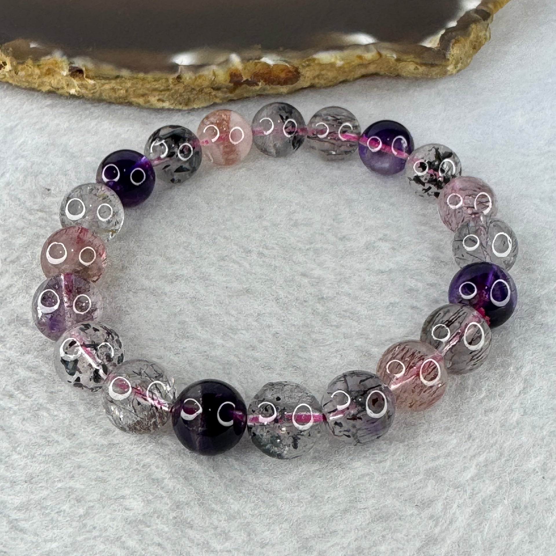 Natural Super 7 Crystal Bracelet 25.05g 9.8 mm 20 Beads - Huangs Jadeite and Jewelry Pte Ltd