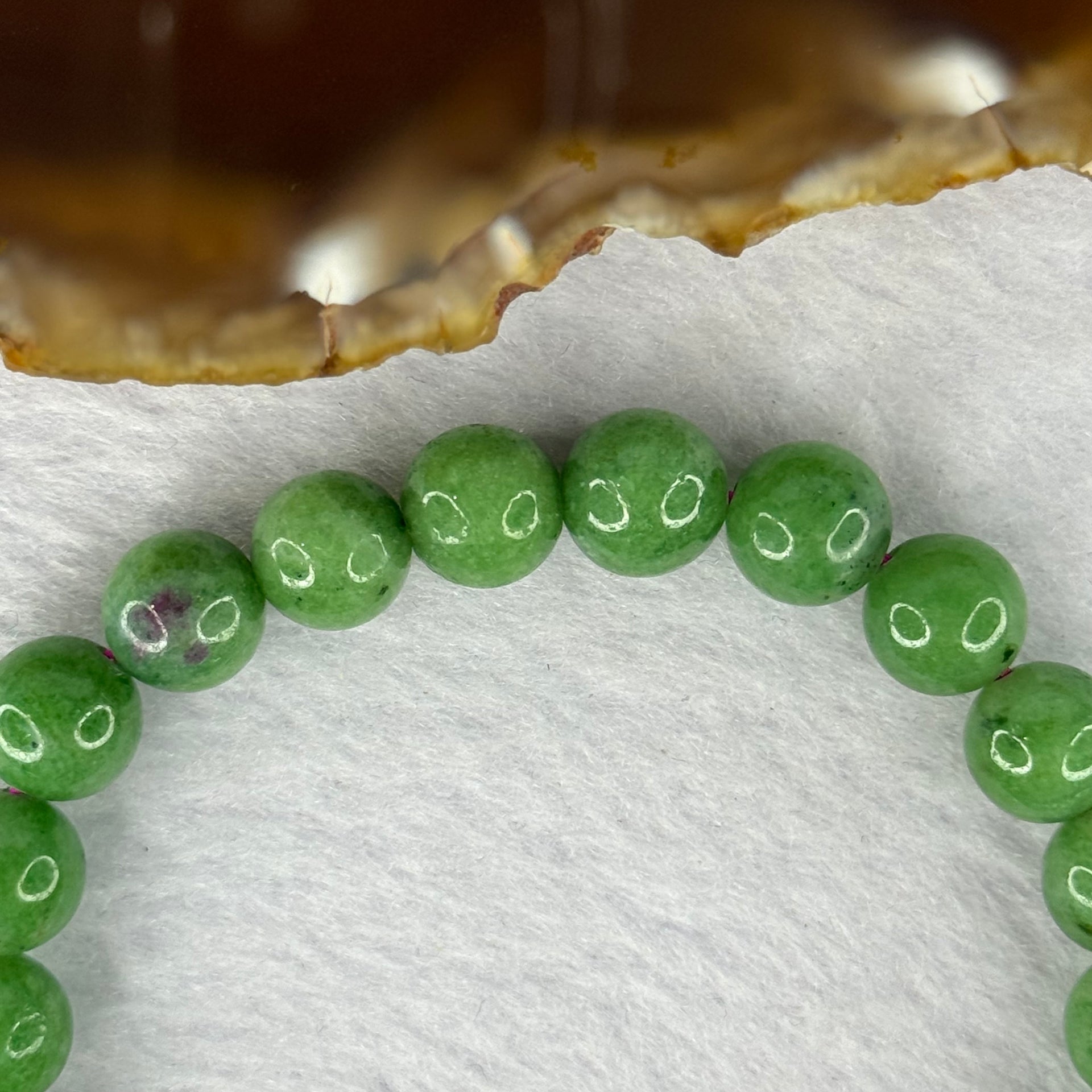 Natural Emerald And Ruby Zoisite Beads Bracelet 24.59g 17cm 8.9mm 23 Beads - Huangs Jadeite and Jewelry Pte Ltd