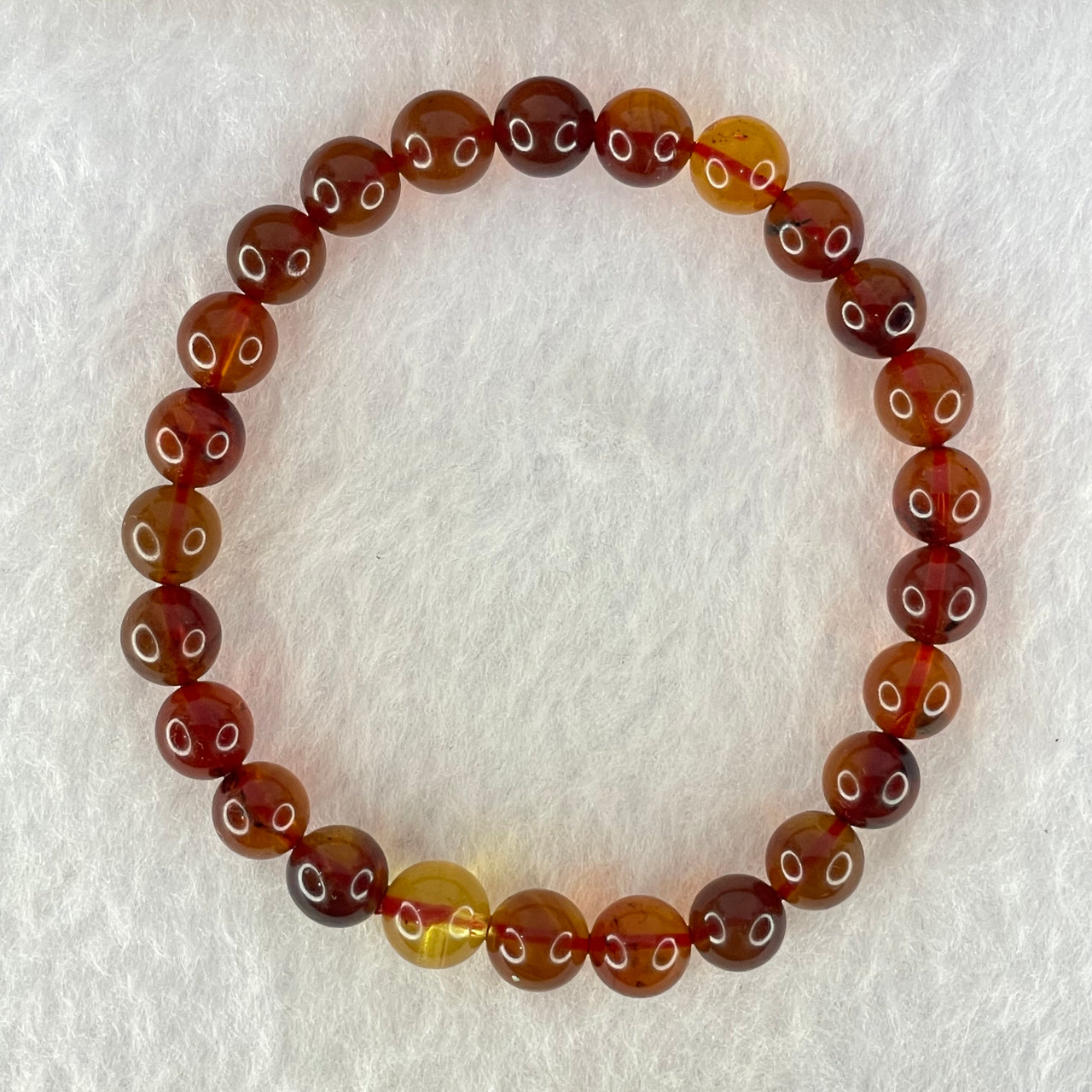 Natural Blood Red Amber Beads Bracelet 5.10g 15cm 7.2mm 25 Beads