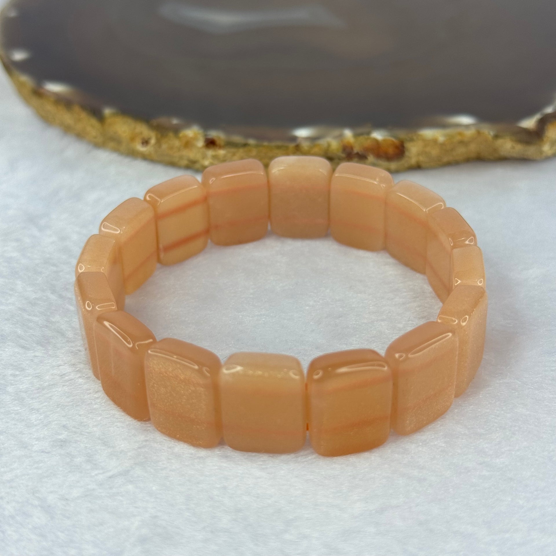 Natural Sun Stone Bracelet 天然太阳石手链 34.06g 17cm 16.0 by 11.6 by 5.1mm 16 pcs - Huangs Jadeite and Jewelry Pte Ltd