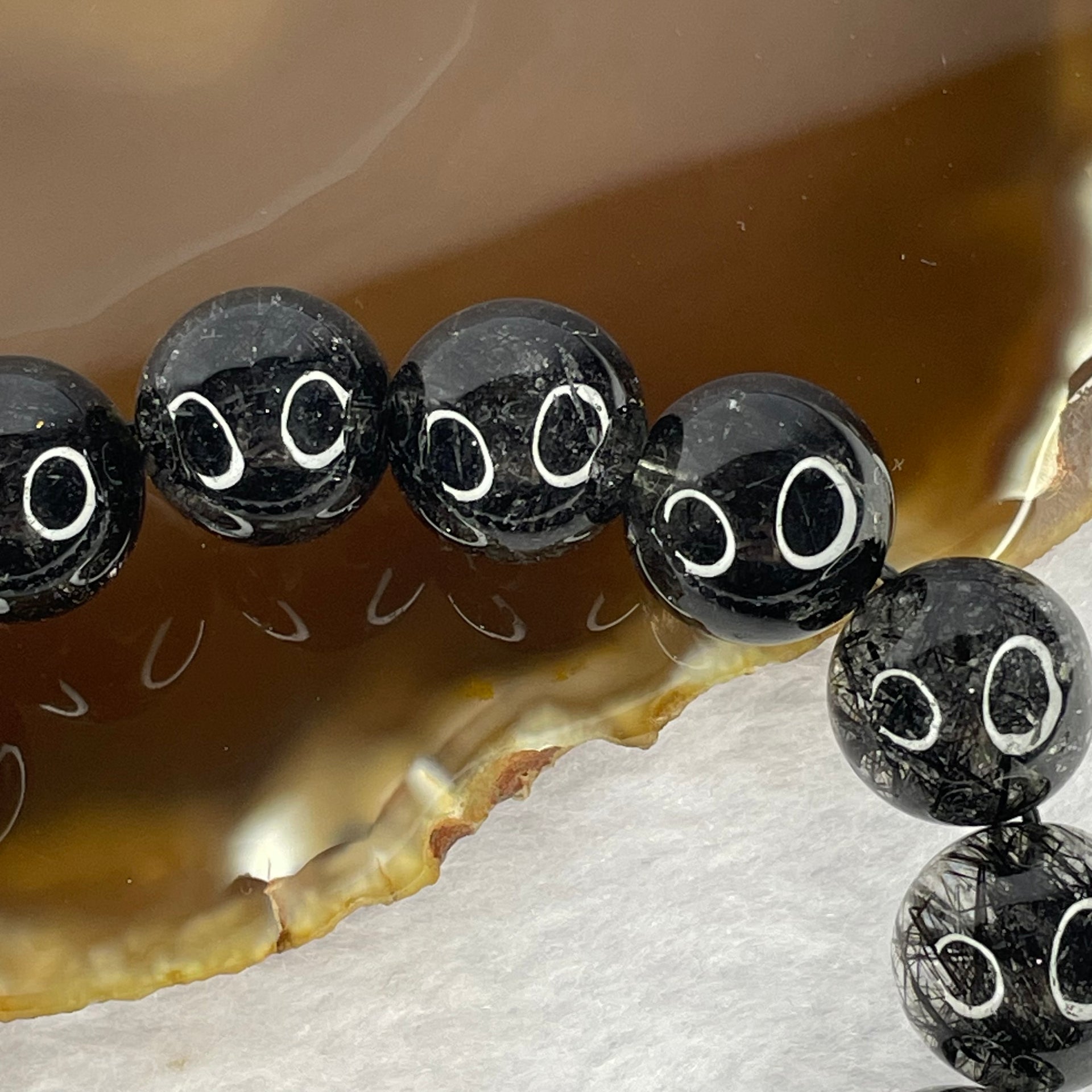 Natural Black Rutilated Quartz Beads Bracelet 54.62g 14.0mm 15 Beads - Huangs Jadeite and Jewelry Pte Ltd