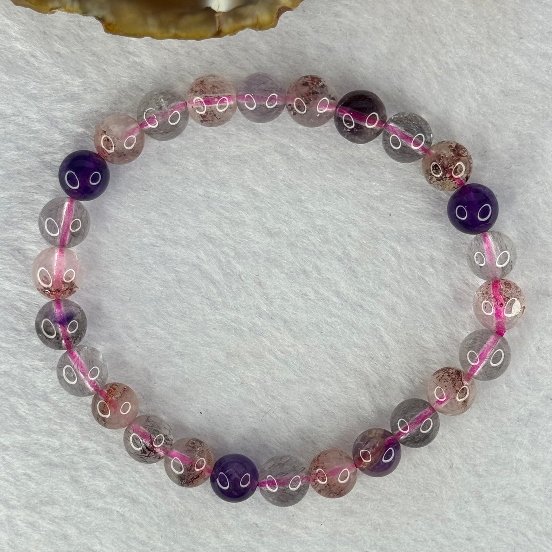 Above Average Grade Natural Super 7 Crystal Beads Bracelet 天然超级七水晶珠手链 15.97g 16.5cm 7.9mm 26 Beads - Huangs Jadeite and Jewelry Pte Ltd