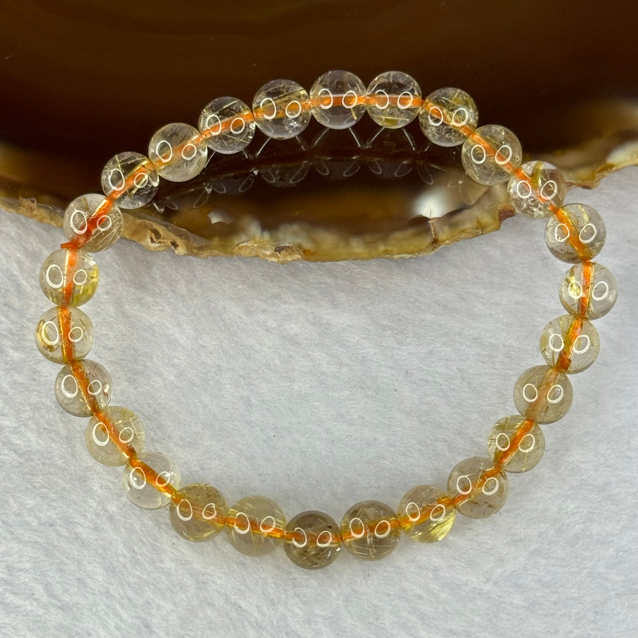 Natural Golden Rutilated Quartz Beads 天然金发水晶手链 12.90g 15cm 7.4mm 26 Beads - Huangs Jadeite and Jewelry Pte Ltd