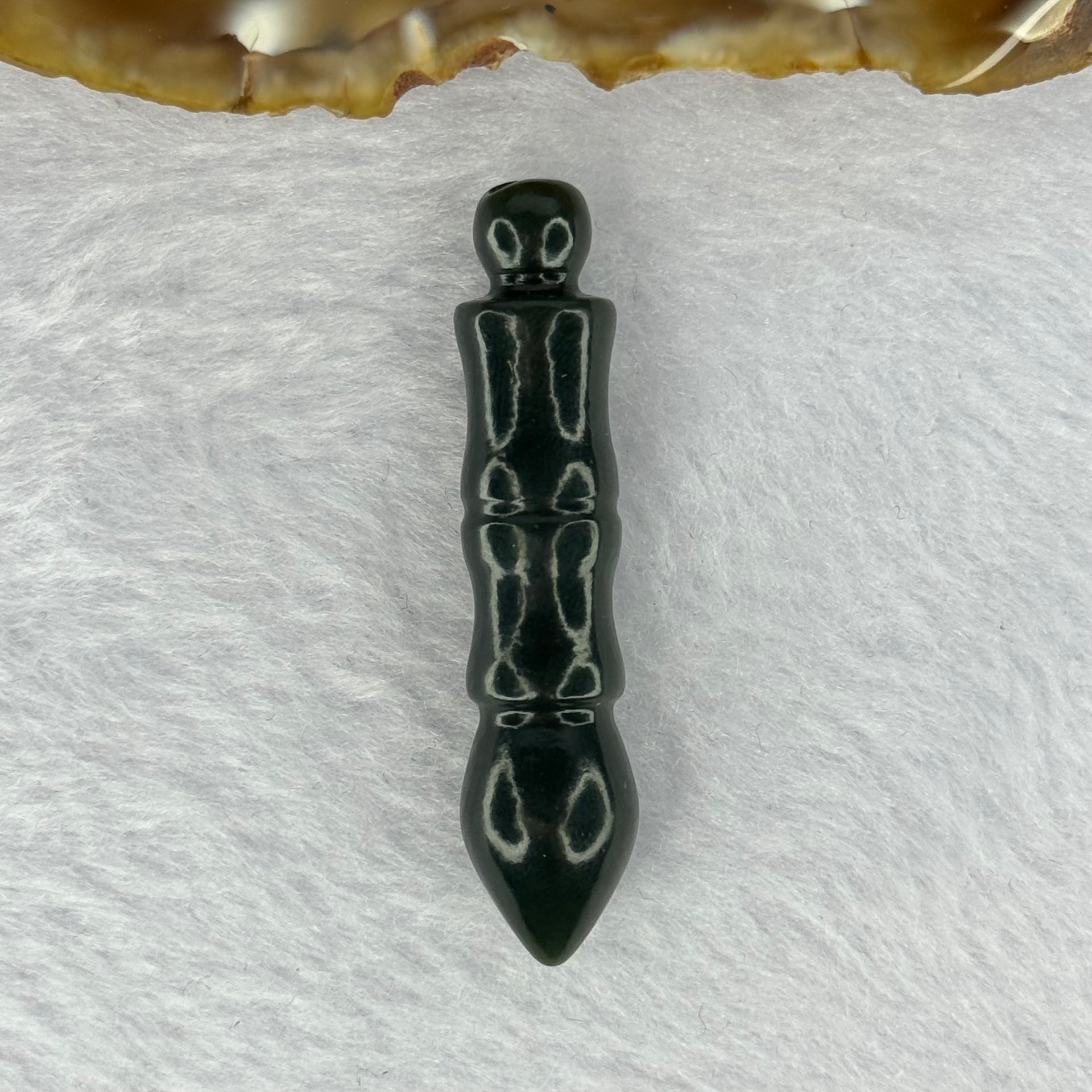 Natural Dark Green Nephrite Calligraphy Brush Pendent for Academic Success 和田玉毛笔牌 8.86g 47.6 by 10.5mm - Huangs Jadeite and Jewelry Pte Ltd