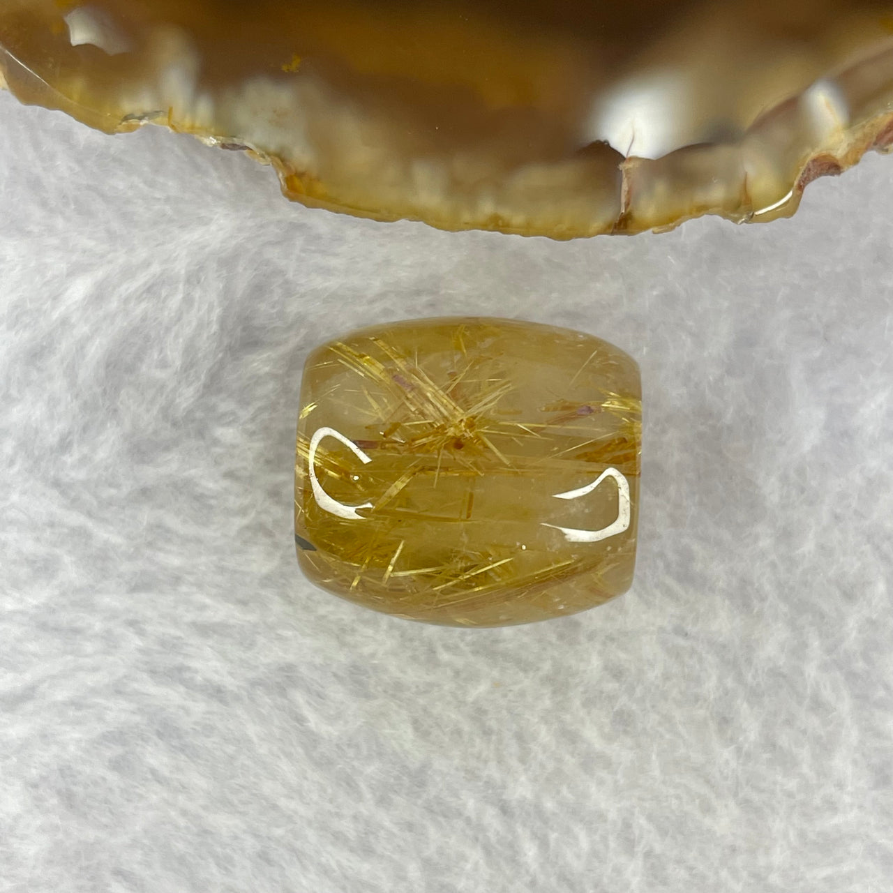 Good Grade Natural Golden Rutilated Quartz Crystal Lulu Tong Barrel 天然金顺发晶水晶露露通桶 
7.11g 16.7 by 15.5mm - Huangs Jadeite and Jewelry Pte Ltd