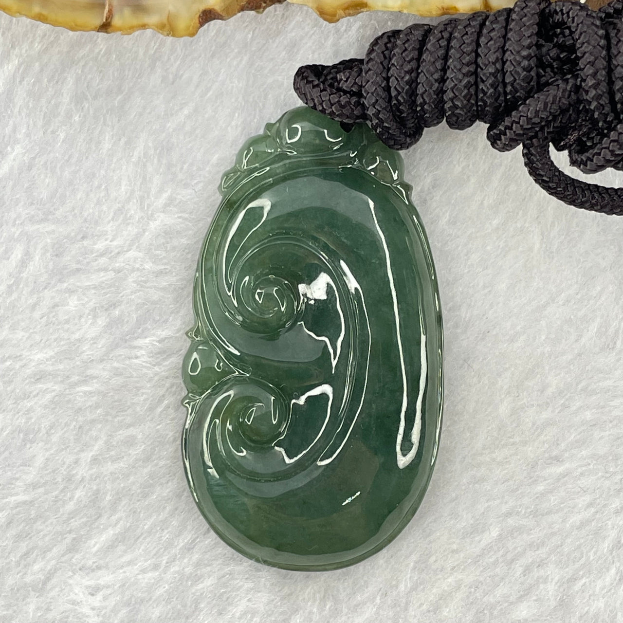 Type A Dark Blueish Green Jadeite Ruyi Pendant 14.59g 46.6 by 26.1 by 6.1mm