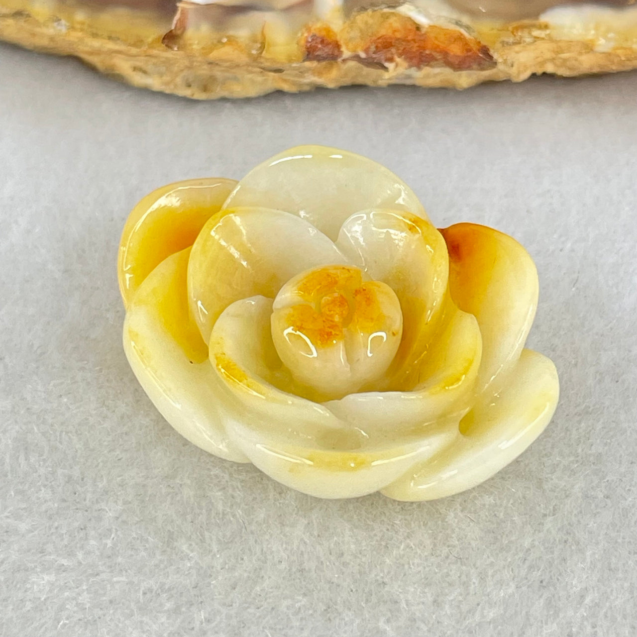 Type A White with Yellow Patches Jadeite Flower Pendant 8.20g 29.7 by 22.2 by 9.0mm