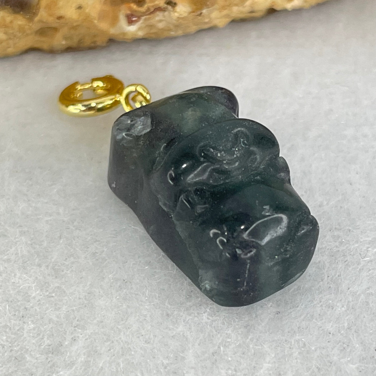 Natural Purple and Green Fluorite Ox Charm Pendant 4.35g 18.4 by 11.2 by 9.9mm